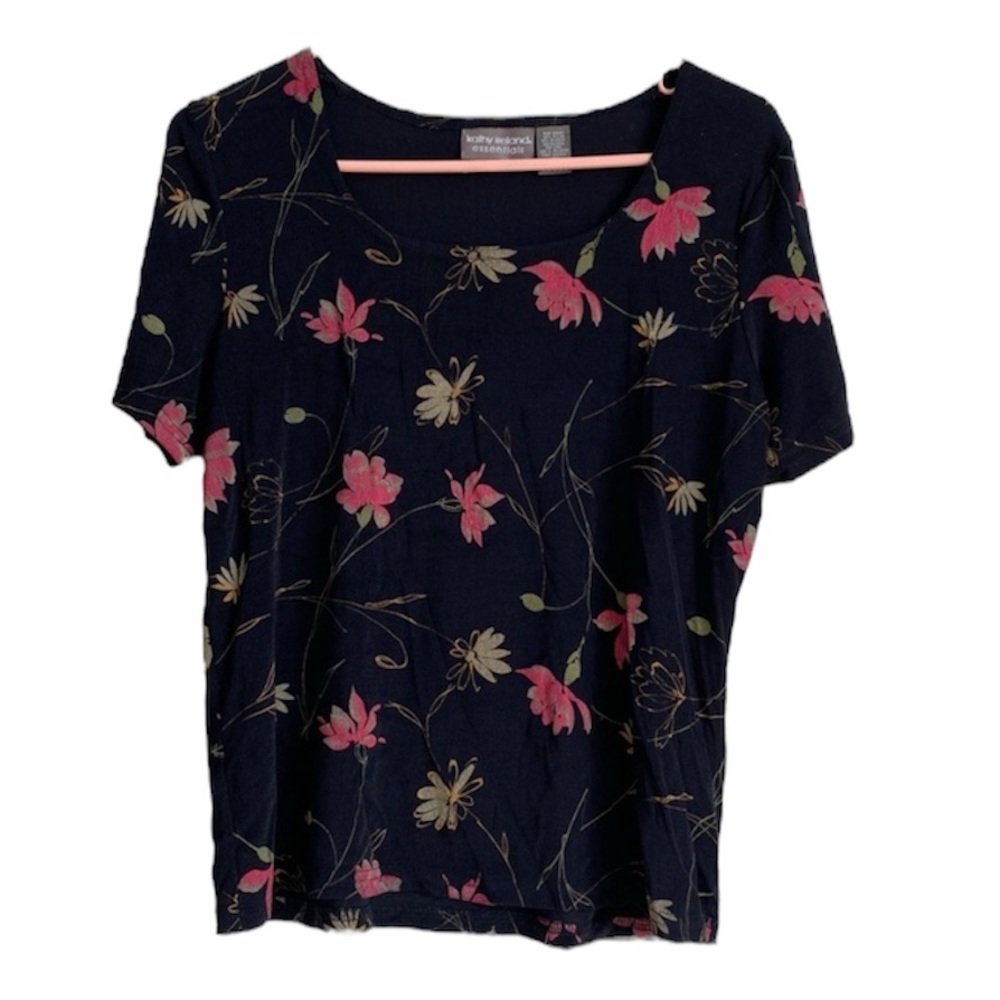 4/$25 Kathy Ireland Essentials Black with Floral Size L - Picture 1 of 5